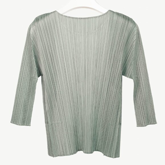 Pleats Please Issey Miyake Sage Green Grey Open-Front Cardigan - Picture 2 of 7
